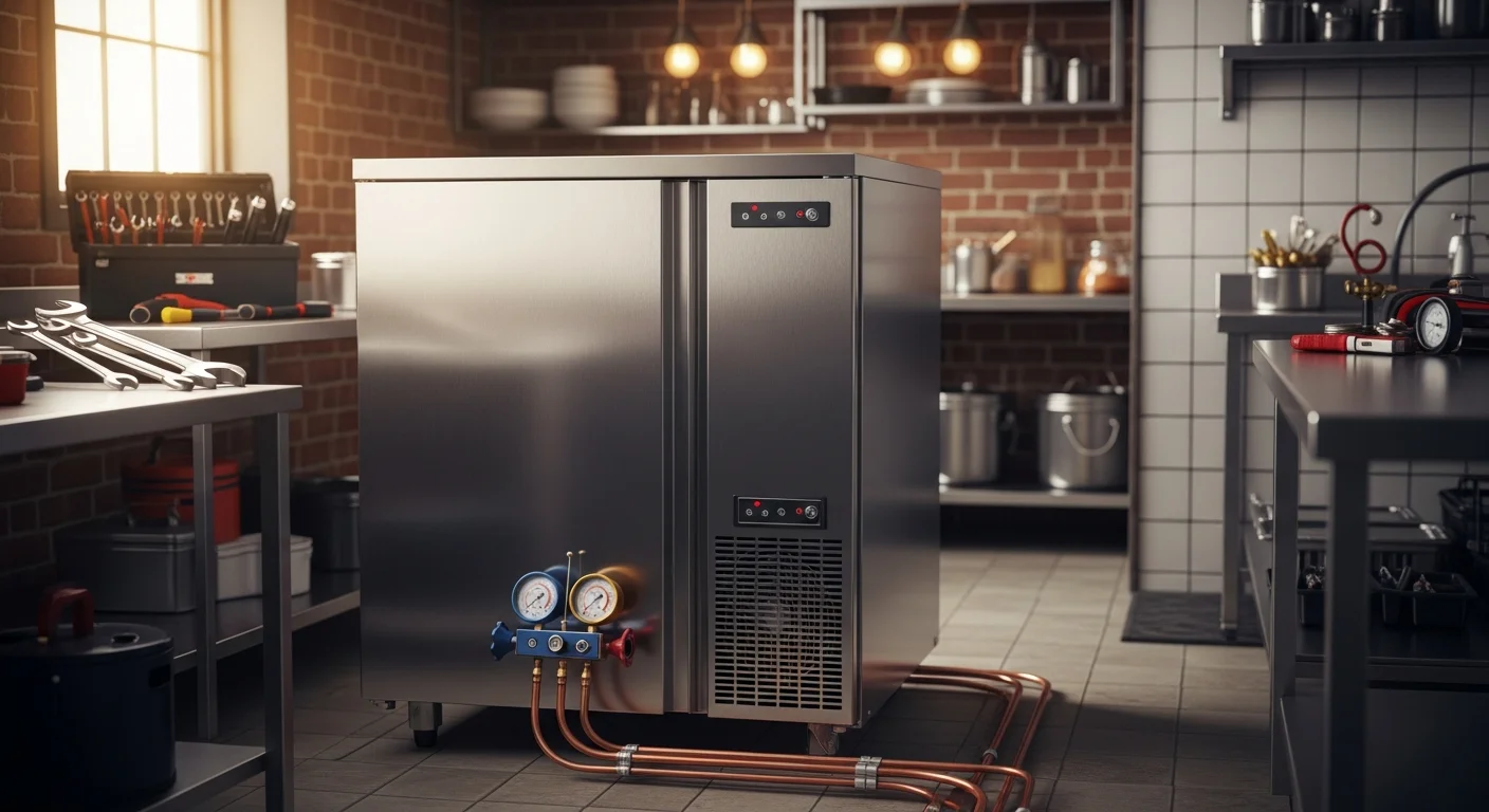 Commercial refrigeration unit in a restaurant kitchen
